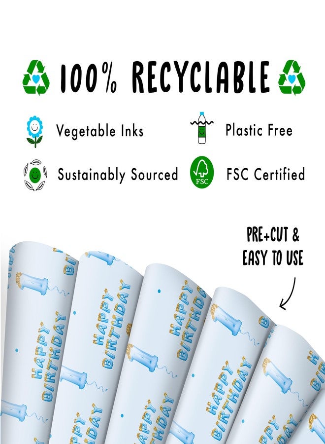 CENTRAL 23 1st Birthday Wrapping Paper - Boy Theme - Blue - 6 Sheets - Comes With Stickers - Recyclable - Image 3